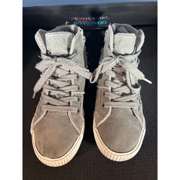 Blowfish Malibu‎ Gray Canvas High Top Sneakers Zipper Detail Casual Shoes - Picture 2 of 5